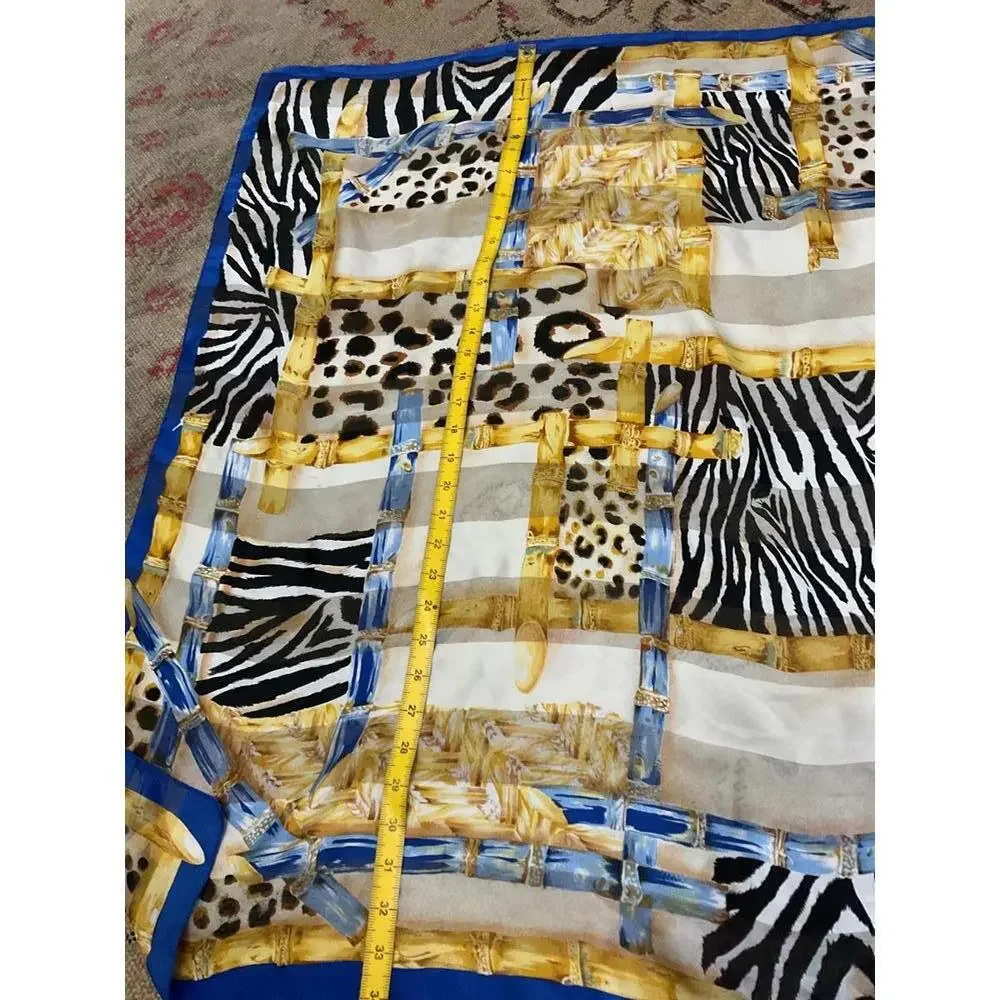 Stylish Animal Print Scarf with Blue Trim 34” x34”
